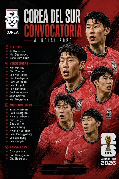 SVargasOK's tweet photo. 🚨🇰🇷 ¡OFICIAL! La lista de Corea del Sur para el Mundial 2026.

⚠️ Integrará el grupo A junto a República Checa, México y Sudáfrica. https://t.co/QBQWYdQFtT