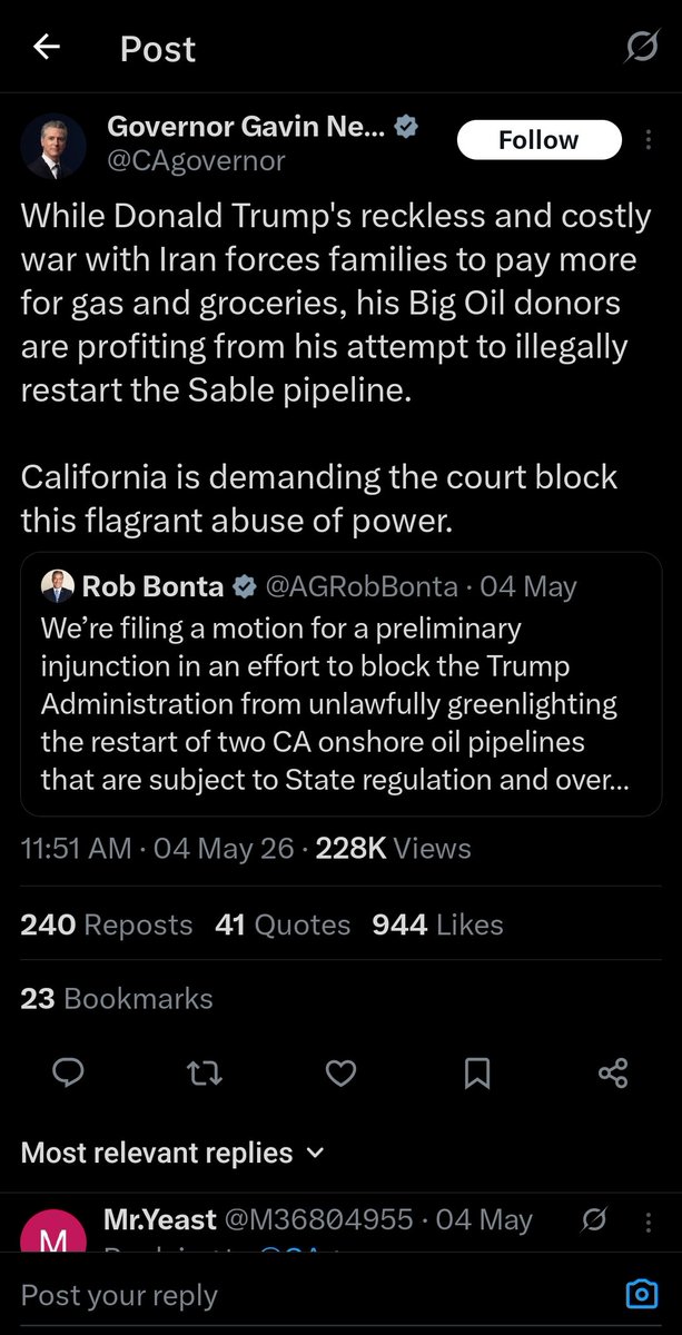 M36804955's tweet photo. @CAgovernor But NIMBY is ok when the state of California does it?

"We will use crude, but you cant produce it in our backyard"

They are following your example standing up to tyrannical overreach. https://t.co/pzJjBlTt6i