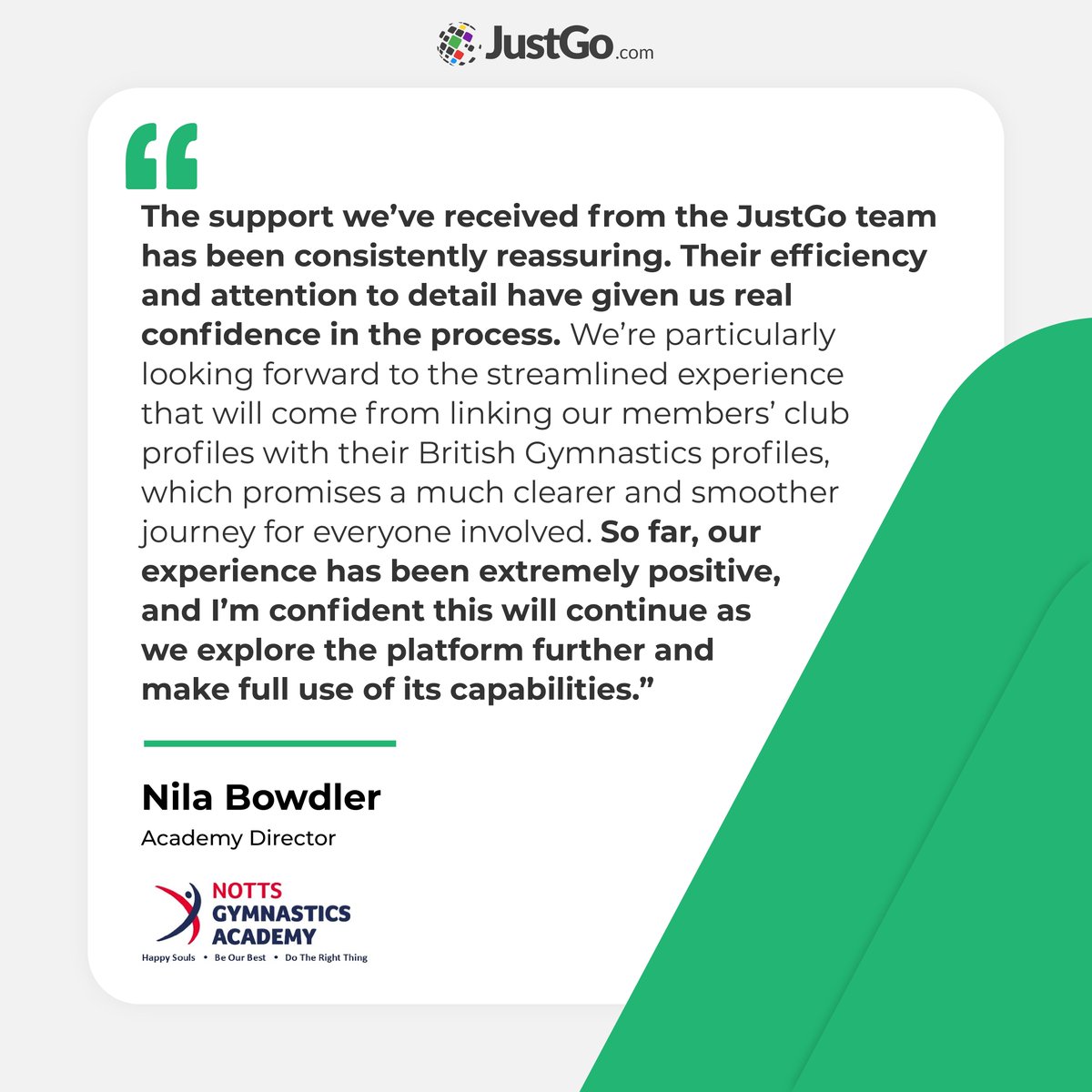 JustGoTechLtd's tweet photo. "The support we’ve received from the JustGo team has been consistently reassuring. Their efficiency and attention to detail have given us real confidence in the process."

We’re delighted to support @NottsGymAcademy in creating a smoother, more connected membership experience! https://t.co/Nw6mLa48ad