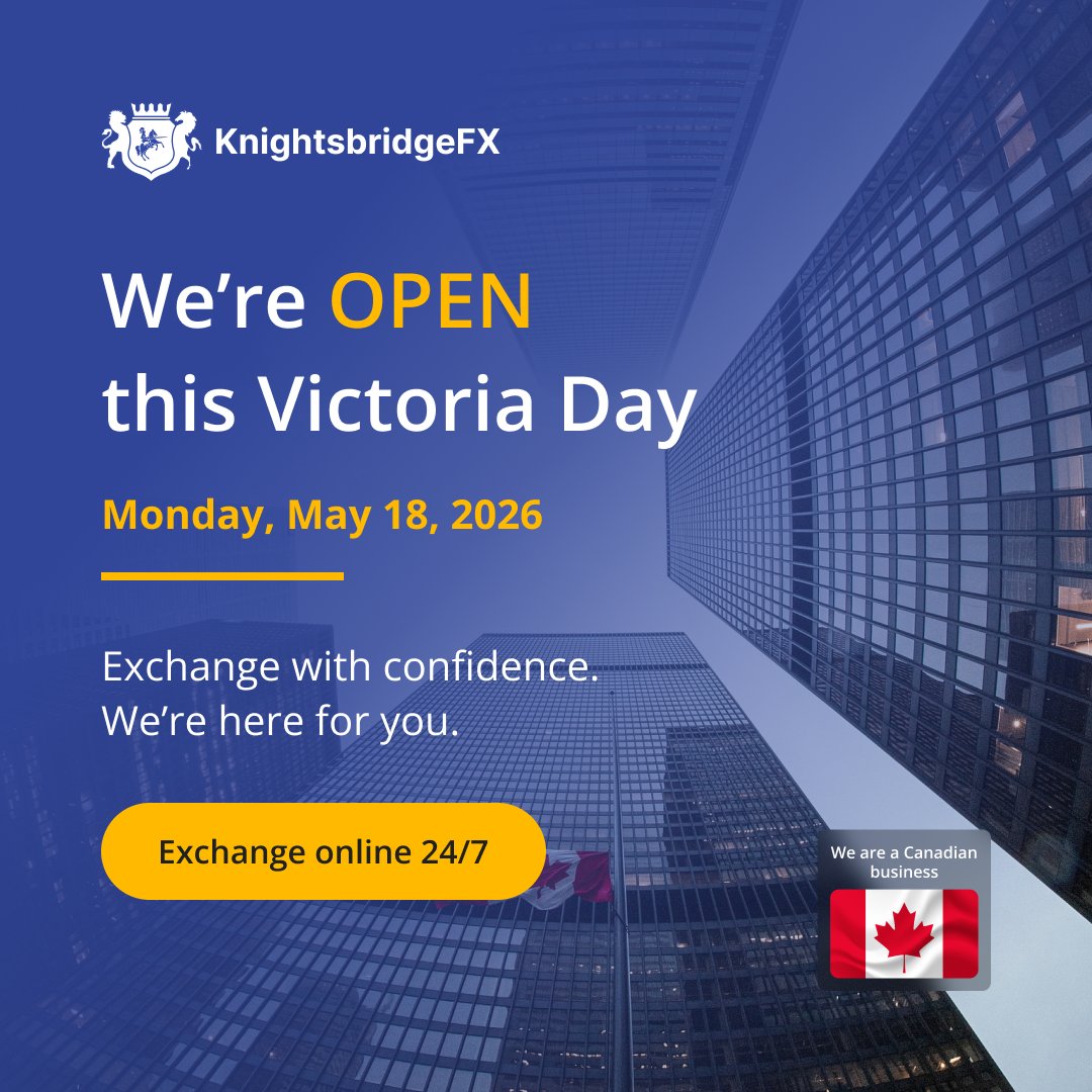 KnightsbridgeFX's tweet photo. Happy Victoria Day! 🇨🇦✨

While you enjoy the long weekend, we’re still working. KnightsbridgeFX is fully open today to handle all your corporate and personal FX transfers.

Lock in better-than-bank rates with zero hidden fees, even on holidays. https://t.co/xeIlkYMrZt