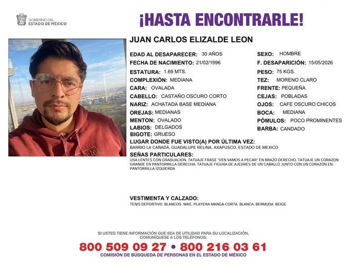 COBUPEM's tweet photo. Solicitamos de tu apoyo en difusión para dar pronta localización a Juan Carlos Elizalde León, comunícate a los teléfonos al pie del boletín. #TodosEnLaBúsqueda https://t.co/woEGad5jQR