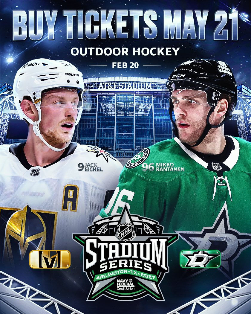 ATTStadium's tweet photo. Tickets for the 2027 Navy Federal Credit Union NHL #StadiumSeries will go on sale May 21! 🎟️

Secure yours early NOW through May 19 using the presale code SOCIALSS27: https://t.co/myeA981QbS https://t.co/JUctecPwsP