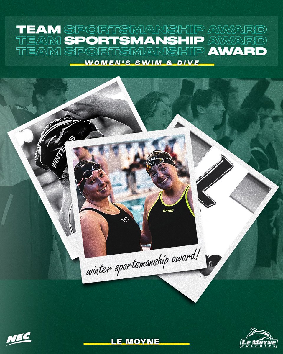 NECsports's tweet photo. 🤝 𝙉𝙀𝘾 𝙏𝙚𝙖𝙢 𝙎𝙥𝙤𝙧𝙩𝙨𝙢𝙖𝙣𝙨𝙝𝙞𝙥 𝘼𝙬𝙖𝙧𝙙 🤝

They made a 💦 in the pool by competing with character and respect. We shout out @LeMoyneDolphins, the recipient of the NEC Team Sportsmanship Award in women's @necswimdive.

#NECpride x @LeMoyneSWIMDIVE x #necswimdive https://t.co/ZNVwII6B0K