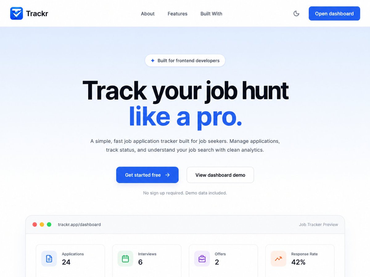 AfsarWebDev's tweet photo. Day 36 &amp; 37 of building Trackr 🚀

Worked on:
✅ Mobile/tablet dashboard
✅ Job card alignment
✅ Cleaner filters
✅ Responsive Kanban

Learning:
Responsive design is more than breakpoints.
Small UI fixes make Trackr feel polished ✨
#BuildInPublic #ReactJS https://t.co/XPEOo9iJWz
