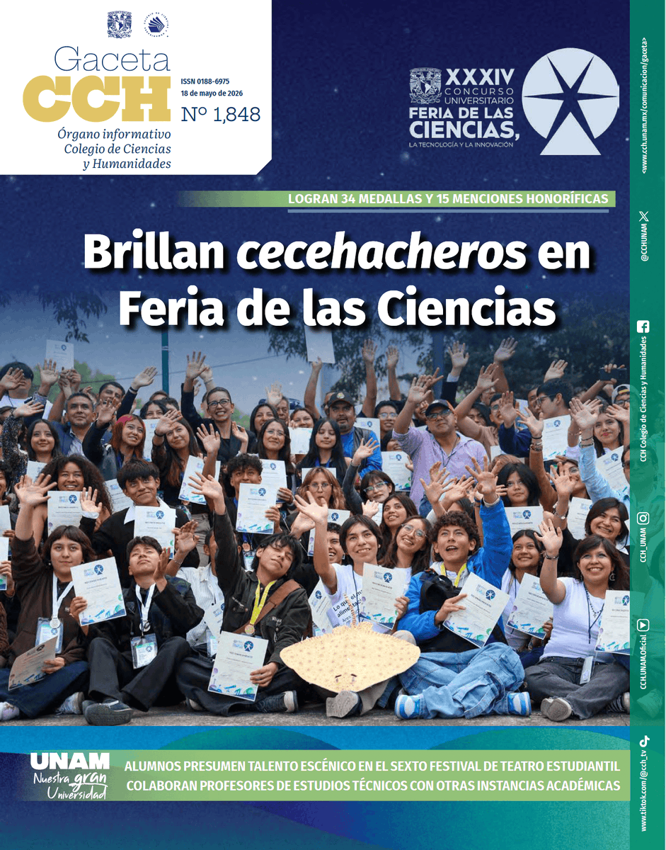 CCHUNAM's tweet photo. 📣📣 ¡¡¡El No. 1,848 de #GacetaCCH 📰🗞️ llegó!!! 📣📣

En #Portada: Brillan Cecehacheros en la Feria de las Ciencias. Logran 34 medallas y 15 Menciones Honoríficas. 

¡NO TE LA PIERDAS!

DA CLIC Y DESCÁRGALA GRATIS ⬇️⬇️

https://t.co/riVxQSM67f https://t.co/lGPXHt0yf2