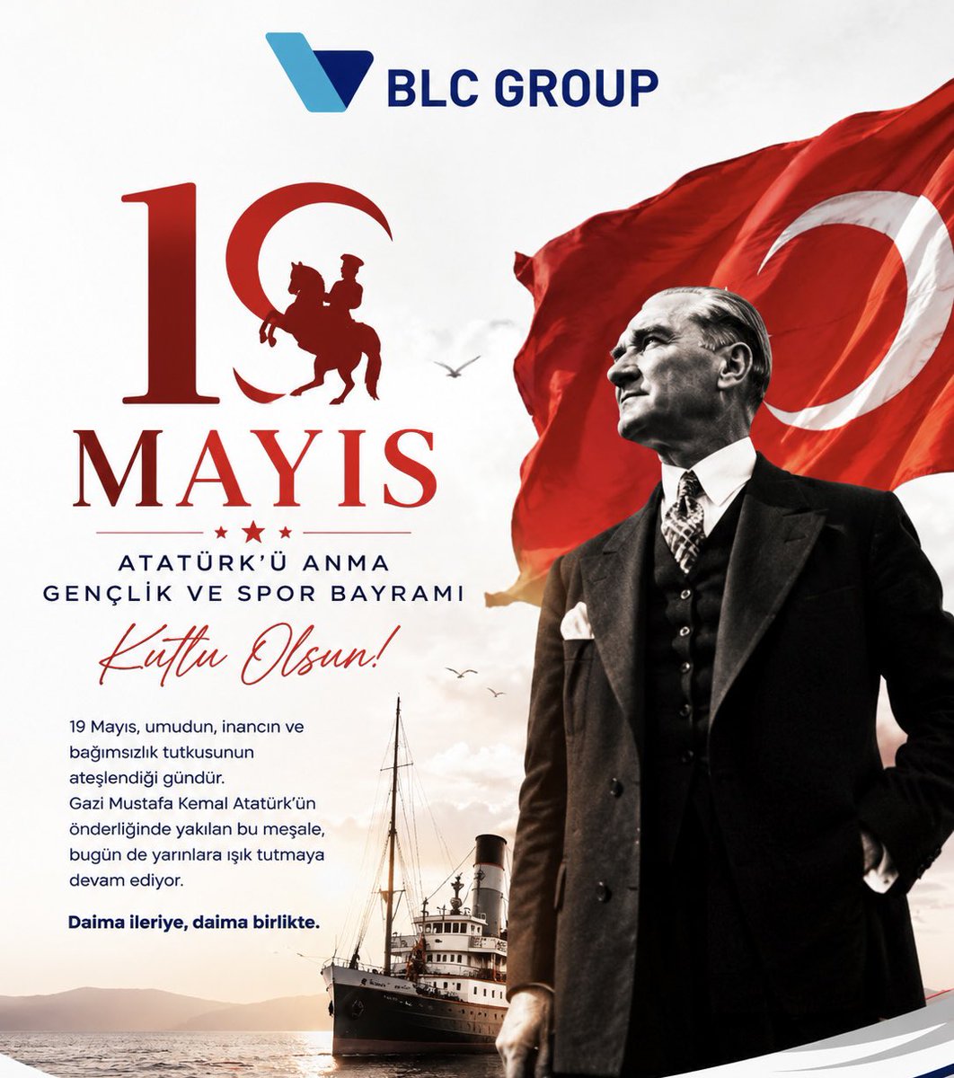 blcgroup_'s tweet photo. 🇹🇷 19 Mayıs; bir milletin yeniden ayağa kalkışının, umudun ve geleceğe duyulan inancın adıdır.

BLC Group olarak; birlik, vizyon ve kararlılıkla geleceğe yürüyen tüm gençlerimizin ve milletimizin 19 Mayıs Atatürk’ü Anma, Gençlik ve Spor Bayramı’nı kutluyoruz. https://t.co/3dbklL77NH