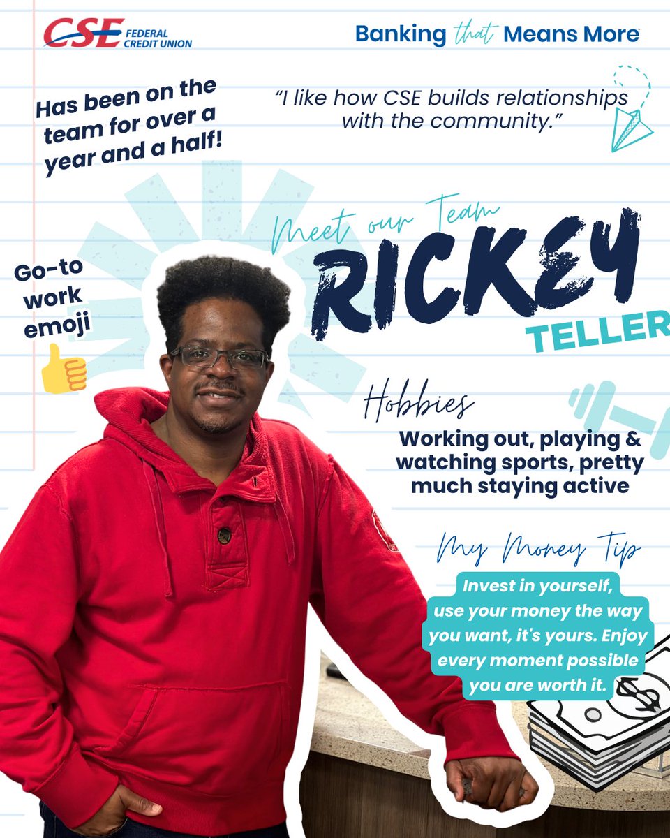 CSEFCU's tweet photo. 🤝 Meet Rickey from our Canton Branch, always here to help with a smile! https://t.co/ShQTrYSQRN