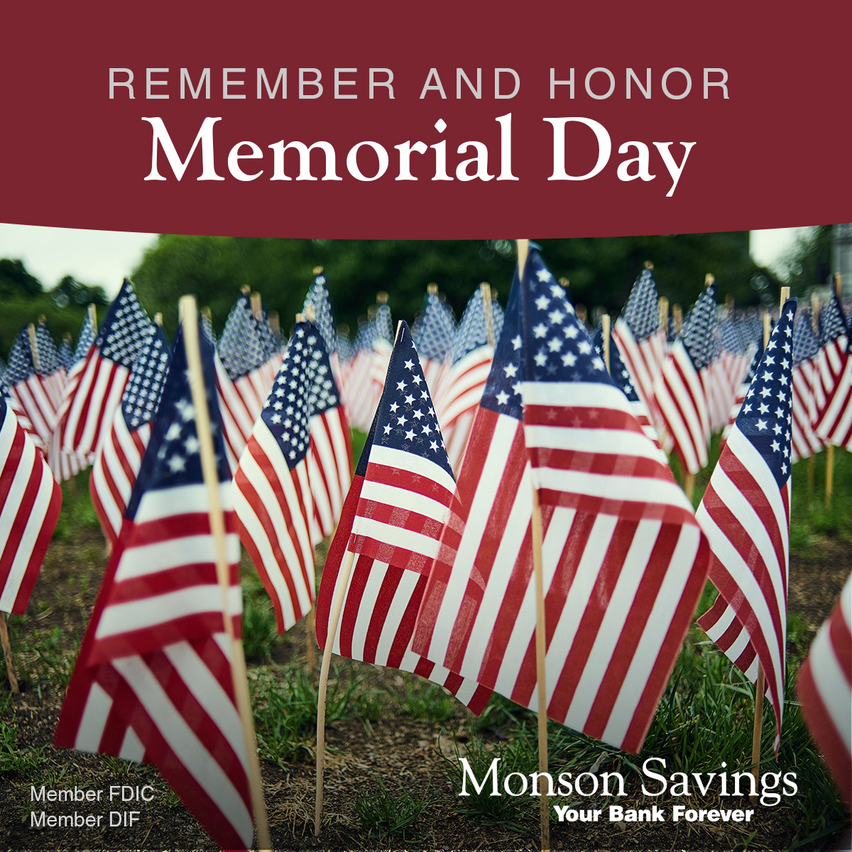 BankMonson's tweet photo. Monson Savings Bank offices will be closed next Monday for Memorial Day.

✅ Our Online Banking, Mobile Banking and ATMs will be available. https://t.co/Ff02ubBQZT