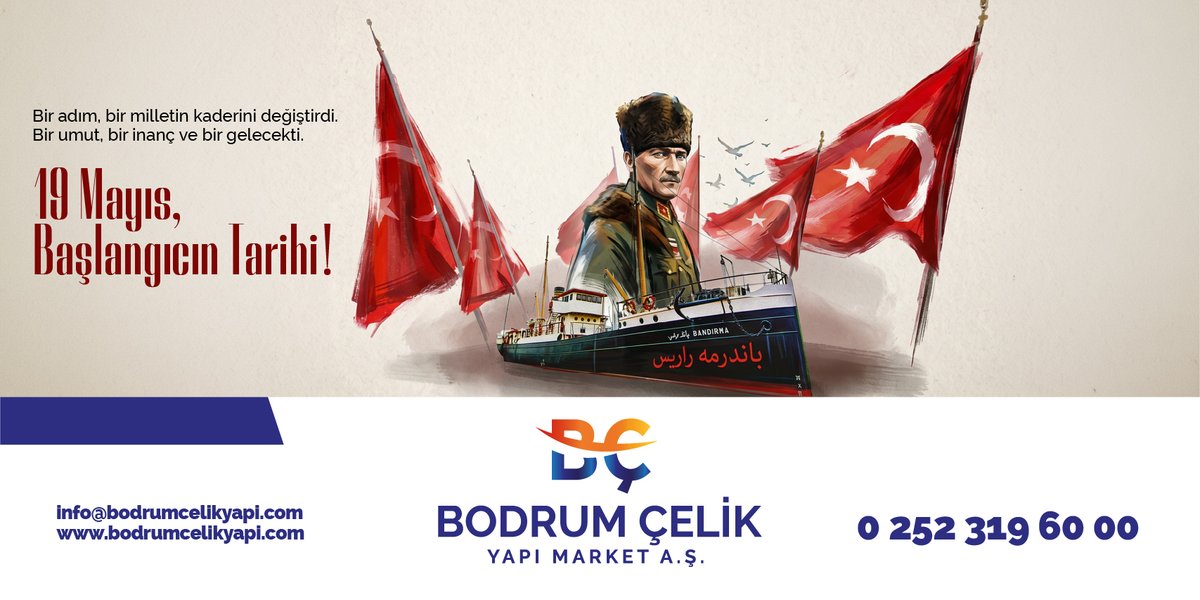 bodrumcelikyapi's tweet photo. Bir adım, bir milletin kaderini değiştirdi. Bir umut, bir inanç ve gelecekti.
19 Mayıs Atatürk'ü Anma, Gençlik ve Spor Bayramımız Kutlu Olsun!
#BodrumÇelikYapıMarket #19Mayıs #19MayısGençlikveSporBayramı #MustafaKemalAtatürk https://t.co/NxCxeJYFp8