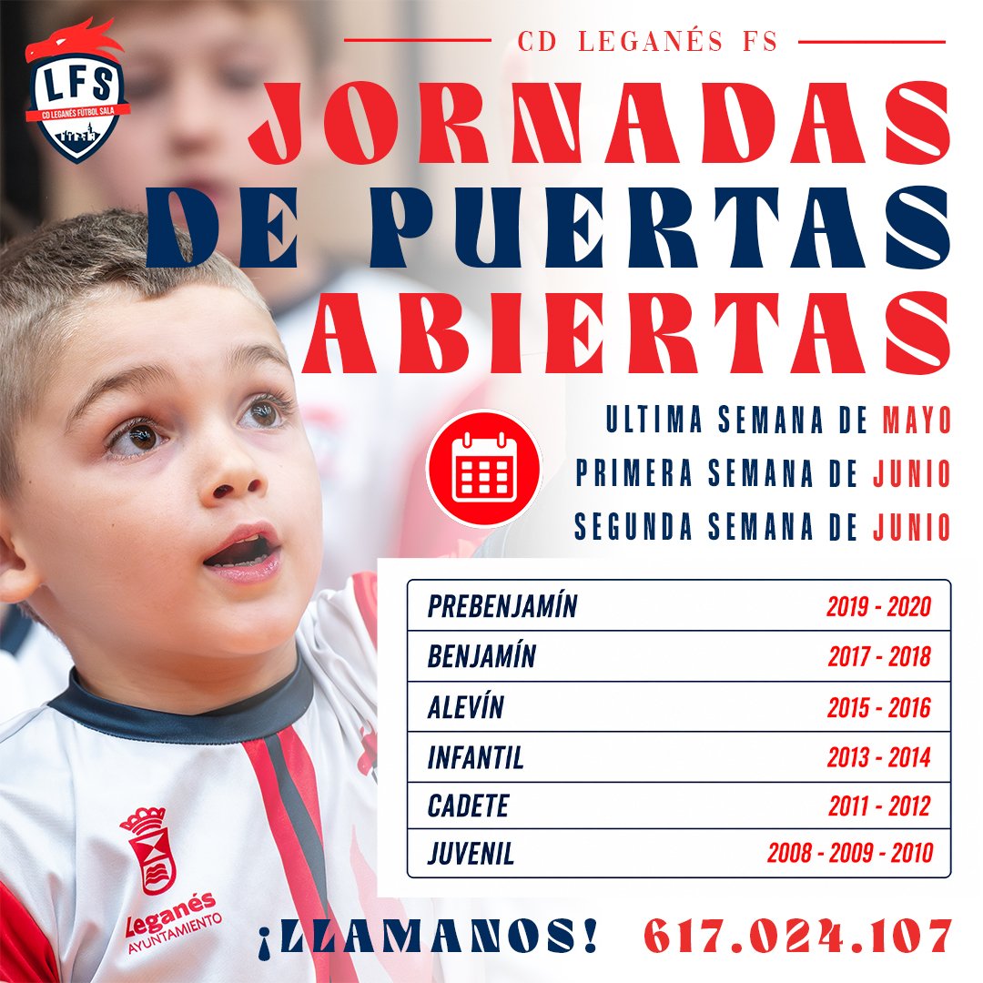 CDLeganesFS's tweet photo. JORNADAS PUERTAS ABIERTAS. ¡Ven a entrenar durante este final de temporada y conocerás el @CDLeganesFS! 

❤️🤍 Formación y diversión garantizada. ¡No tardes! #LFS https://t.co/OljNI0HfsD