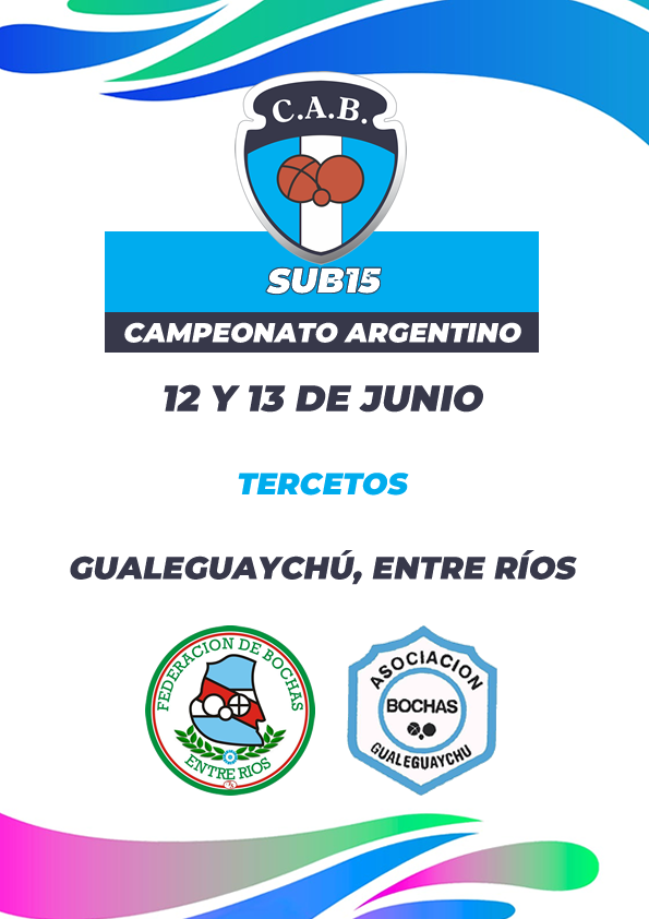 CABochas's tweet photo. 😍 ¡Arrancó junio y nos preparamos para el próximo Nacional!
📆 Los días 12 y 13 de junio se disputará el Campeonato Argentino Sub15 en Gualeguaychú, Entre Ríos.

✅ Modalidad: Tercetos

#Bochas https://t.co/axobpyGyLG