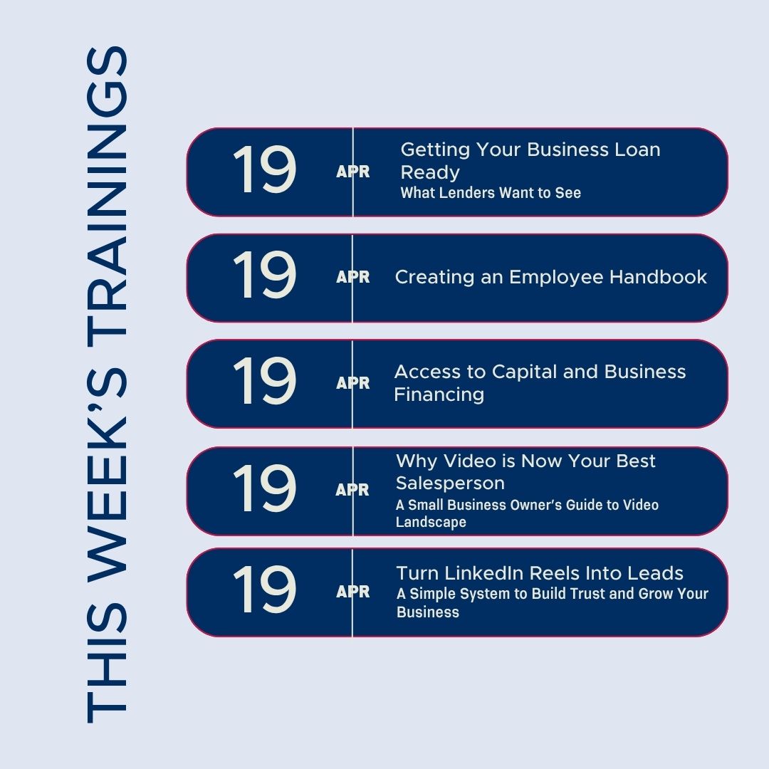 LSBDC's tweet photo. This week’s LSBDC trainings cover the essentials every small business owner needs—funding, hiring, marketing, video strategy, cybersecurity, and risk management.

👉 Take a look at this week’s lineup and register for the sessions that fit your goals. https://t.co/ZpEnDHCpaB https://t.co/ZJvDfvCnK2