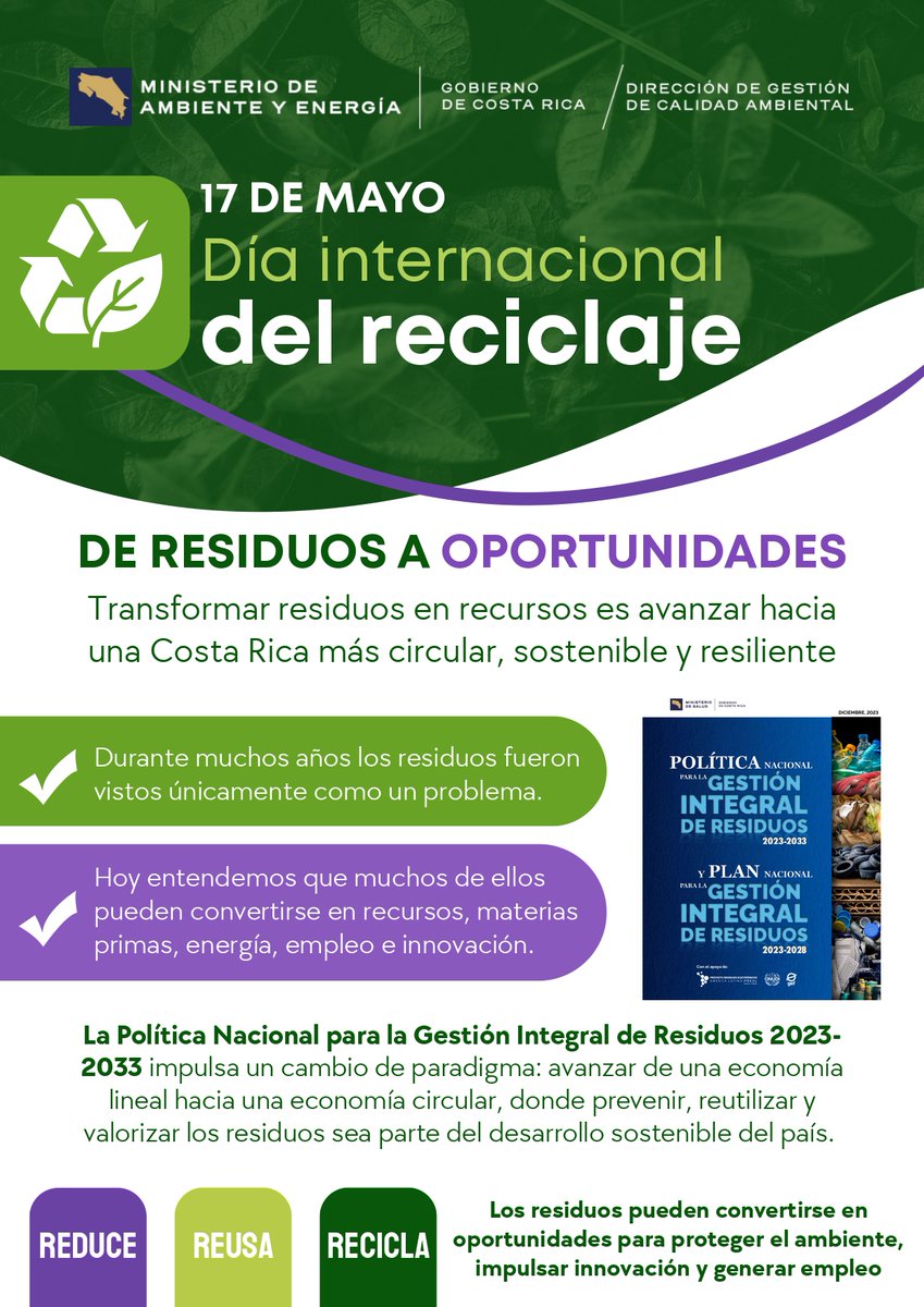 CRMinae's tweet photo. En el Día internacional del Reciclaje deseamos compartir con ustedes este importante mensaje ♻ https://t.co/gSgQtI6uG6