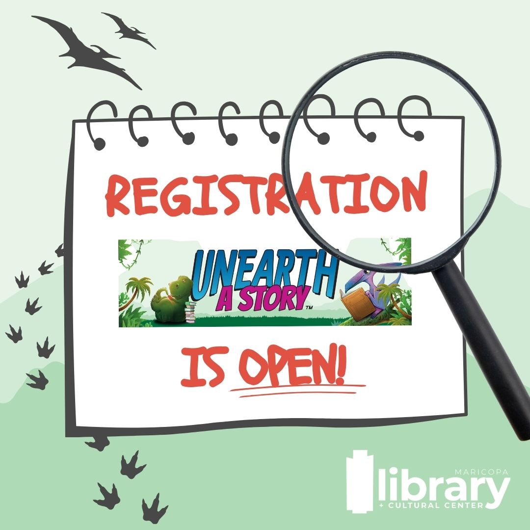 maricopalibrary's tweet photo. 🦕 Registration for the 2026 #SummerReadingProgram opens TODAY!

"Unearth a Story" with the Maricopa Library &amp; Cultural Center! Register today and begin logging reading minutes starting June 1st for prizes! 

Visit https://t.co/evWnHZIZDN or download the Beanstack app! ☀️ https://t.co/8XEWW8yU00