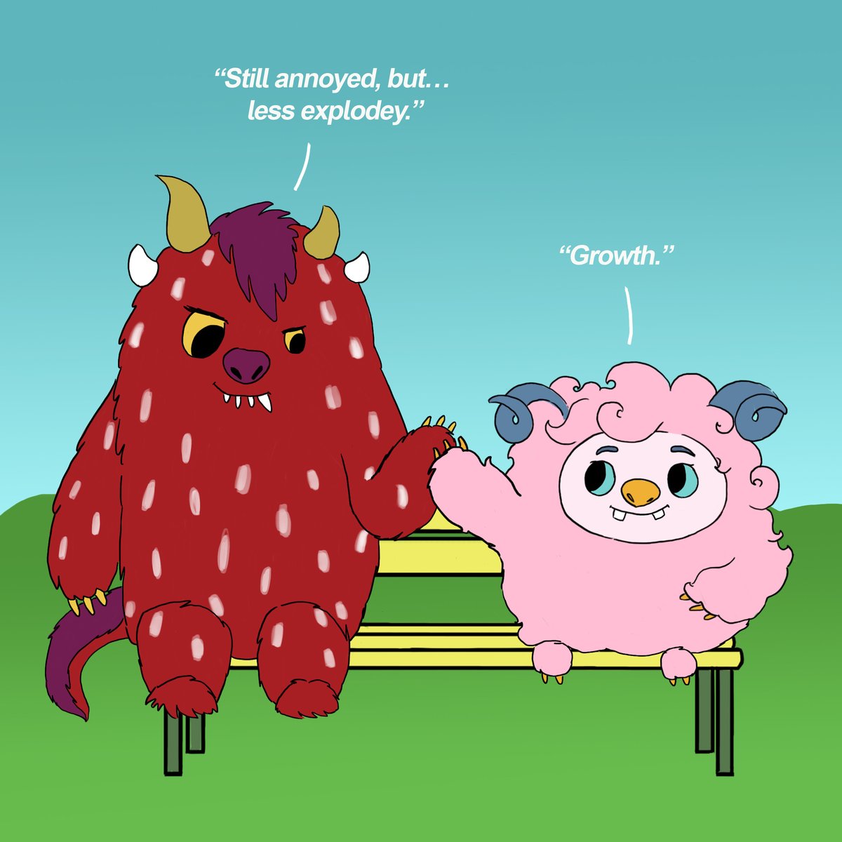 cuddlemonsterco's tweet photo. The truest kind of love is sitting next to someone while they spiral. 🥺 Love protects people from the lie that their big feelings make them "bad." Lala doesn't try to fix Vex  or tell him to get over it, she just holds the space.✨ #cuddlemonstercorp https://t.co/gcynBYL5el