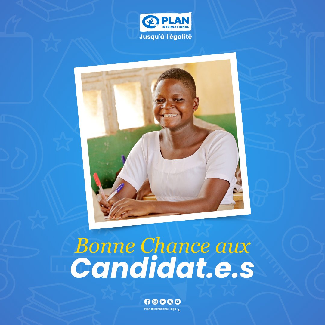PlanIntTogo's tweet photo. 𝗕𝗼𝗻𝗻𝗲 𝗰𝗵𝗮𝗻𝗰𝗲 à tous les candidats et candidates ! 

Aux filles : croyez en vous, votre voix compte et votre réussite fait toute la différence .

#BonneChance #ÉducationDesFilles #GirlsGetEqual #PlanInternationalTogo #AvenirDesFilles https://t.co/uLOiQaDJOz