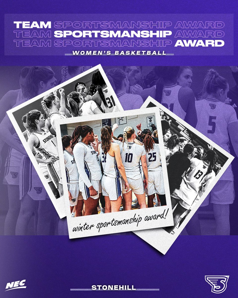 NECsports's tweet photo. 🤝 𝙉𝙀𝘾 𝙏𝙚𝙖𝙢 𝙎𝙥𝙤𝙧𝙩𝙨𝙢𝙖𝙣𝙨𝙝𝙞𝙥 𝘼𝙬𝙖𝙧𝙙 🤝

It's a hoops sweep for the Purple &amp; White. Congratulations to @GoStonehill, the winner of the NEC Team Sportsmanship Award in #NECWBB! 

#NECpride x @StonehillWBB x @nechoops https://t.co/O2RTzeGkgD