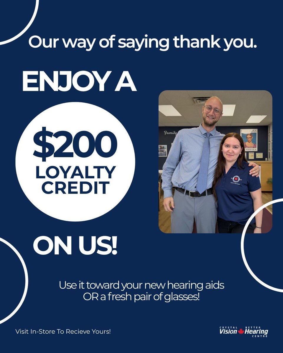 CrystalBetter's tweet photo. Technology moves fast, and we want to make sure your hearing (and style!) keeps up. That’s why we’re offering a $200 Thank You Credit to use toward your next pair of hearing aids or fresh frames! 👓✨
Ready for an upgrade? Visit us in-store to claim your credit! 
#CrystalVision https://t.co/ZKlXx6YXua