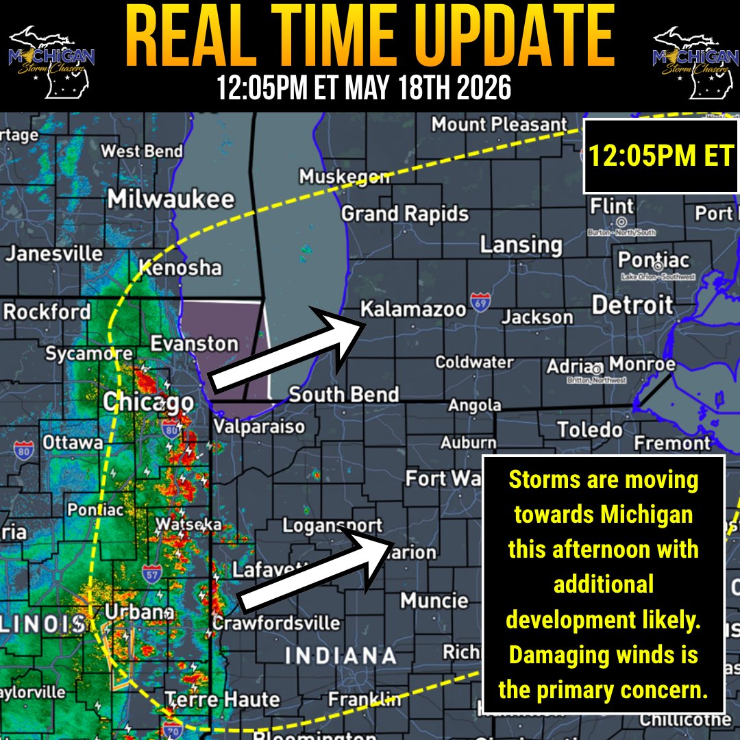 Right on cue, a line of storms is taking aim at western lower Michigan ...