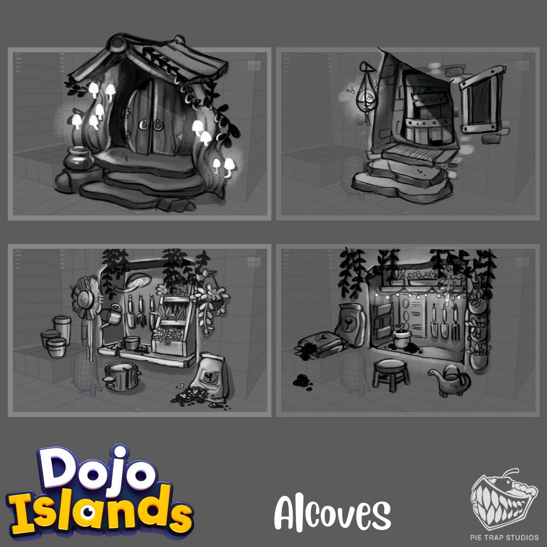 pietrapstudios's tweet photo. Dojo Islands concepts for craft and project nooks. Cozy corners designed around “I want to hang out here” vibes and clear player activity spaces. #DojoIslands #ConceptArt #GameDev https://t.co/76c7WC7xjt