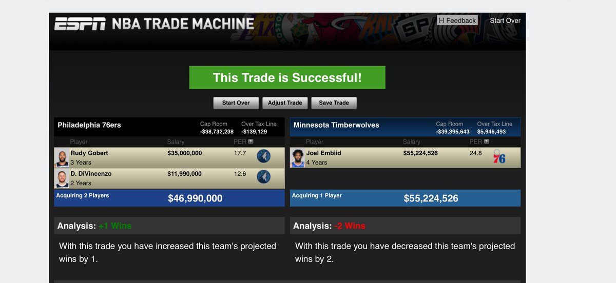 mrsantosII's tweet photo. @BillSimmons @ZachLowe_NBA Donte expires and he won’t play then he’s off.  Rudy is one year shorter than embiid and $30 million\yr cheaper after the extension kicks.  Minnesota gets the best player sixers get to run thier offense through VJ Maxx, get a rim protector and save $ https://t.co/rkPlNQMS6b