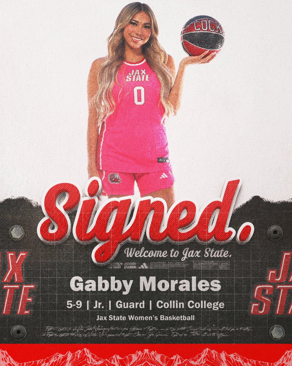 JaxStateWBB's tweet photo. 𝓢𝓲𝓰𝓷𝓮𝓭 📝

Welcome to Jax State, Gabby Morales!

#StayCocky🐔 | #FearTheBeak👌 https://t.co/zezM7l4hMd