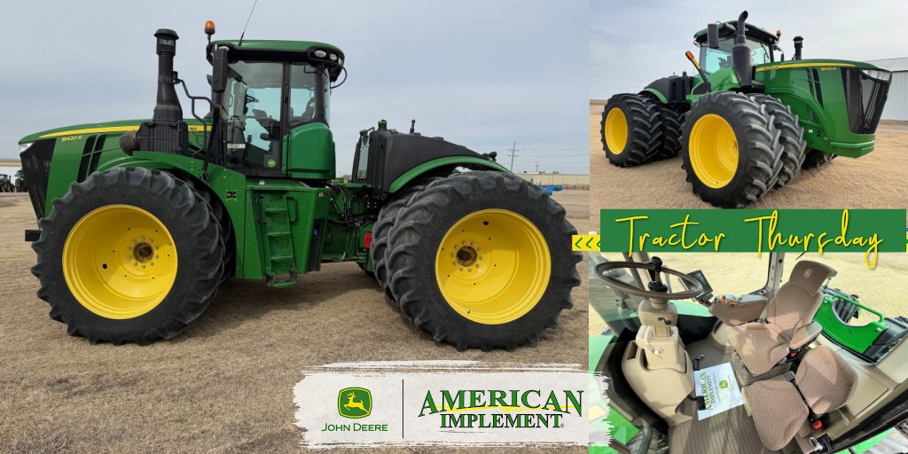 AmericanImp's tweet photo. #TractorThursday Feature 🇺🇸
2020 John Deere 9420R — 4WD Powerhouse
$309,000 | 💥 Big‑Iron Performance, Fully Loaded
🔥On the lot now — Premium Specs., Clean.
🔗: https://t.co/f98pbvgFau

#9420R #JohnDeere9420R #4WDtractor #JohnDeere #UsedTractor #AmericanImplement https://t.co/iP1oq7l6xR