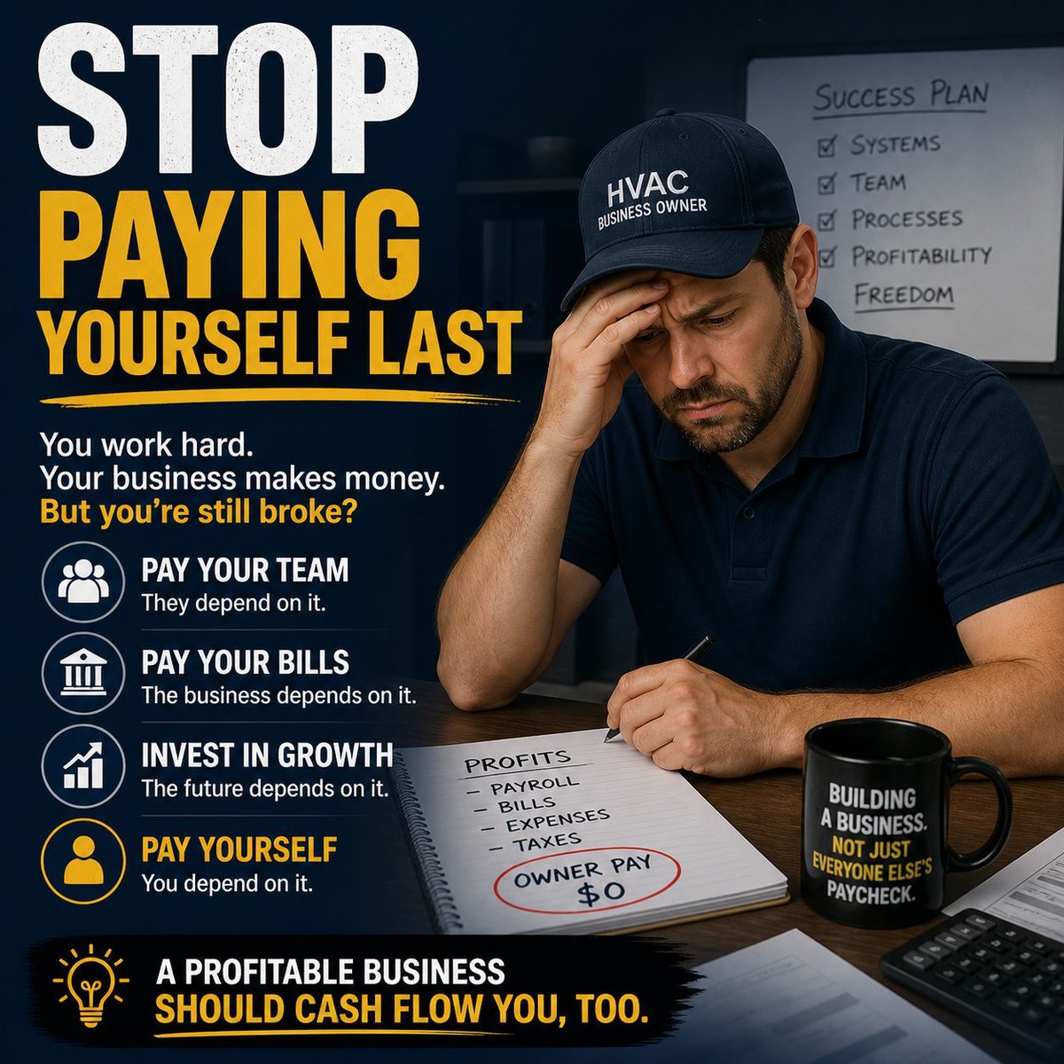 AcctSage0's tweet photo. Stop paying yourself last 💸

You pay:

• Employees
• Vendors
• Subscriptions

Then take what’s left?

That’s backwards.

If the business can’t pay you, it’s not working.

Profit isn’t leftover—it’s planned.

Comment “PAYME”
----------------------------
#SmallBusiness #HVAC https://t.co/ahZzobASS7
