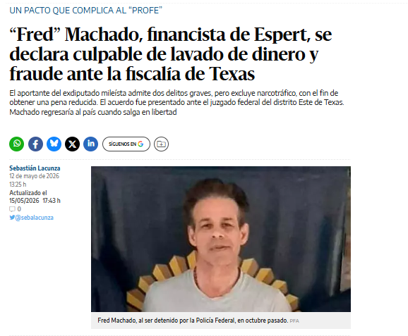 sebalacunza's tweet photo. @elDiarioAR @MauriCaminos “Fred” Machado se declara culpable de lavado de dinero y fraude ante la fiscalía de Texas, con la expectativa de regresar a Argentina en cuestión de meses. 

https://t.co/AkeCoI3kKG https://t.co/qG37L85M2y