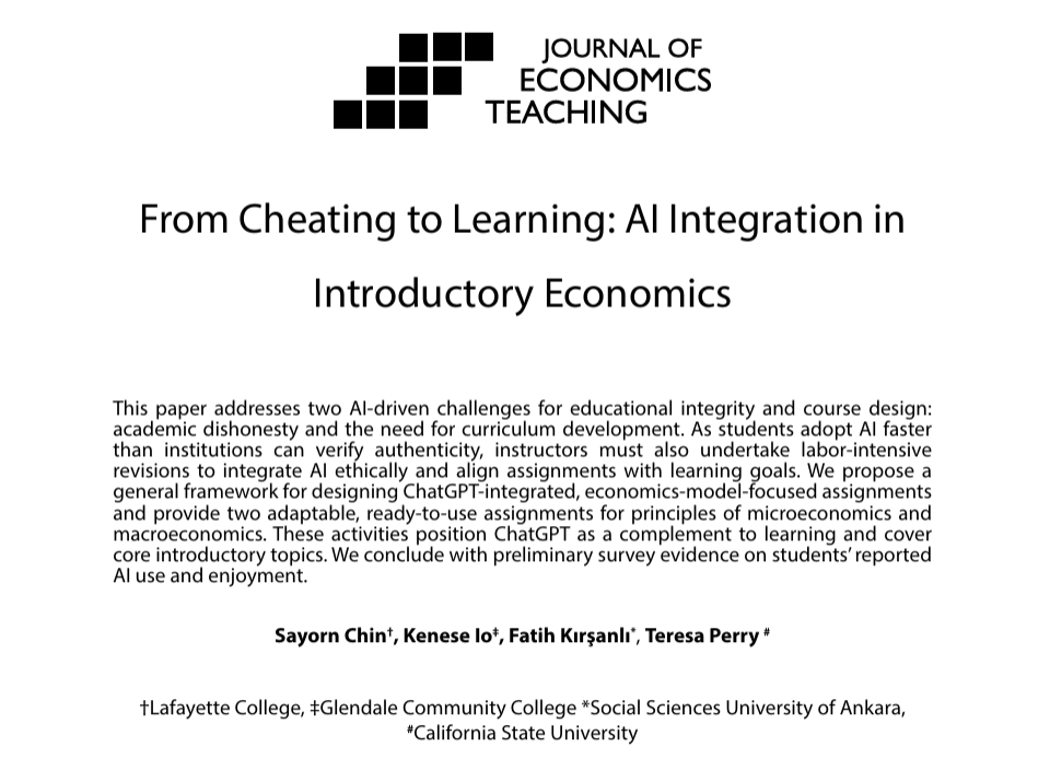 EconTeaching's tweet photo. @drmartens @ToysRUs @lululemon Still trying to keep ChatGPT out of your econ class? What if you brought it in strategically?

A new framework turns AI into a learning tool, with two ready-to-use assignments for intro micro and macro.

New in the Journal of Economics Teaching: https://t.co/MpNfqtzdjK https://t.co/9yw7K5t0oJ