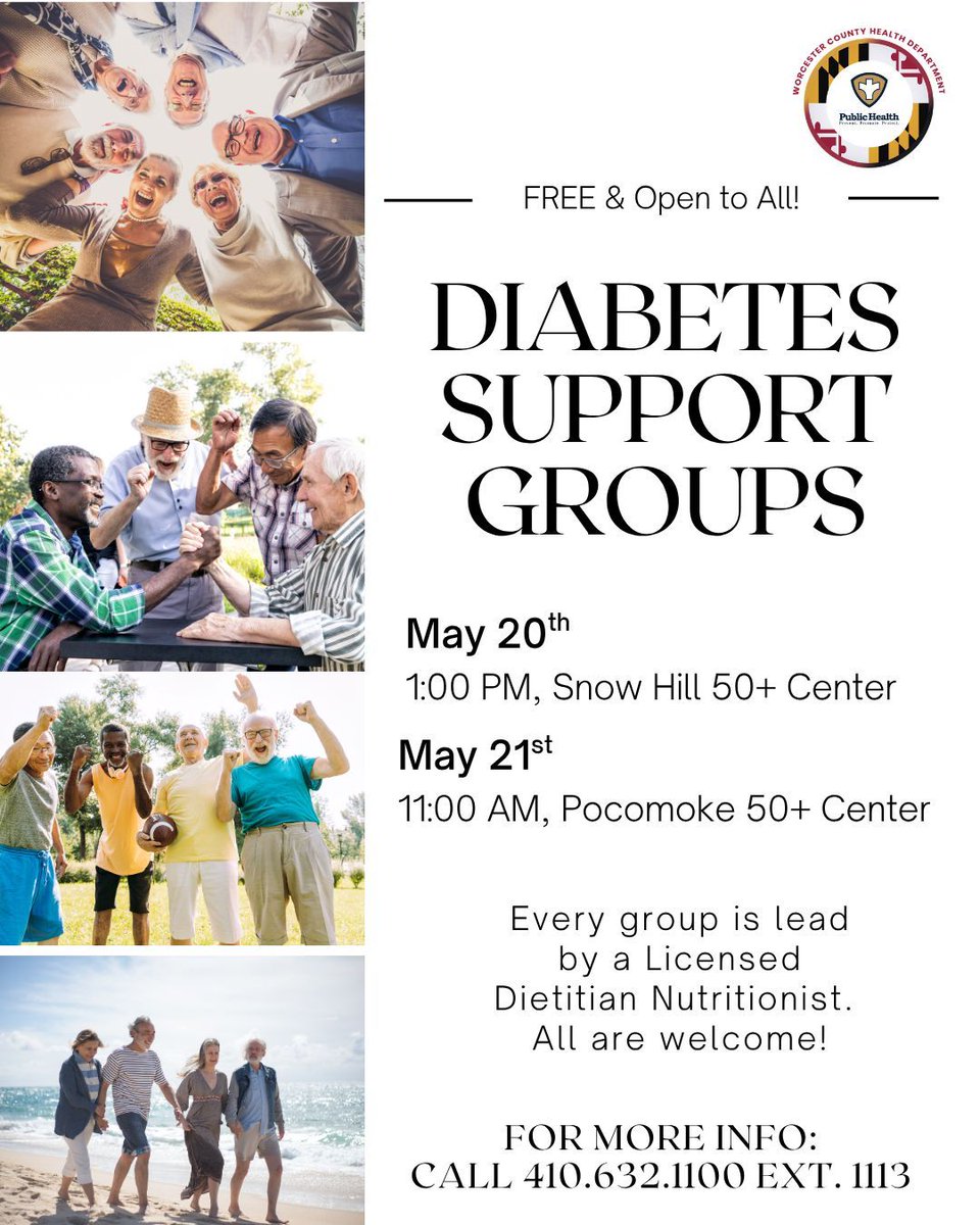 WorcesterHealth's tweet photo. Join us at one of our FREE monthly support groups led by our Nutritionist. Classes are open to anyone with diabetes and their caregivers. Visit https://t.co/rQe3FjlE0E or call 410.632.1100 ext. 1113 for more information. https://t.co/oGhdUkcjWI