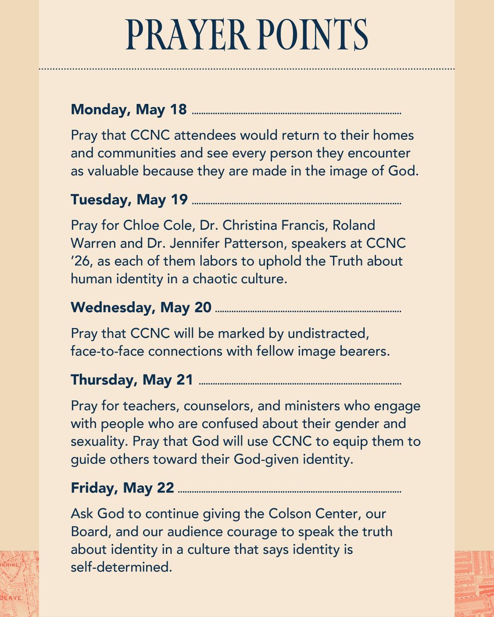 ColsonCenter's tweet photo. Week 3: Identity.
Join us in prayer as we root our identity in the relationships God has given us. https://t.co/4R40po7k1R