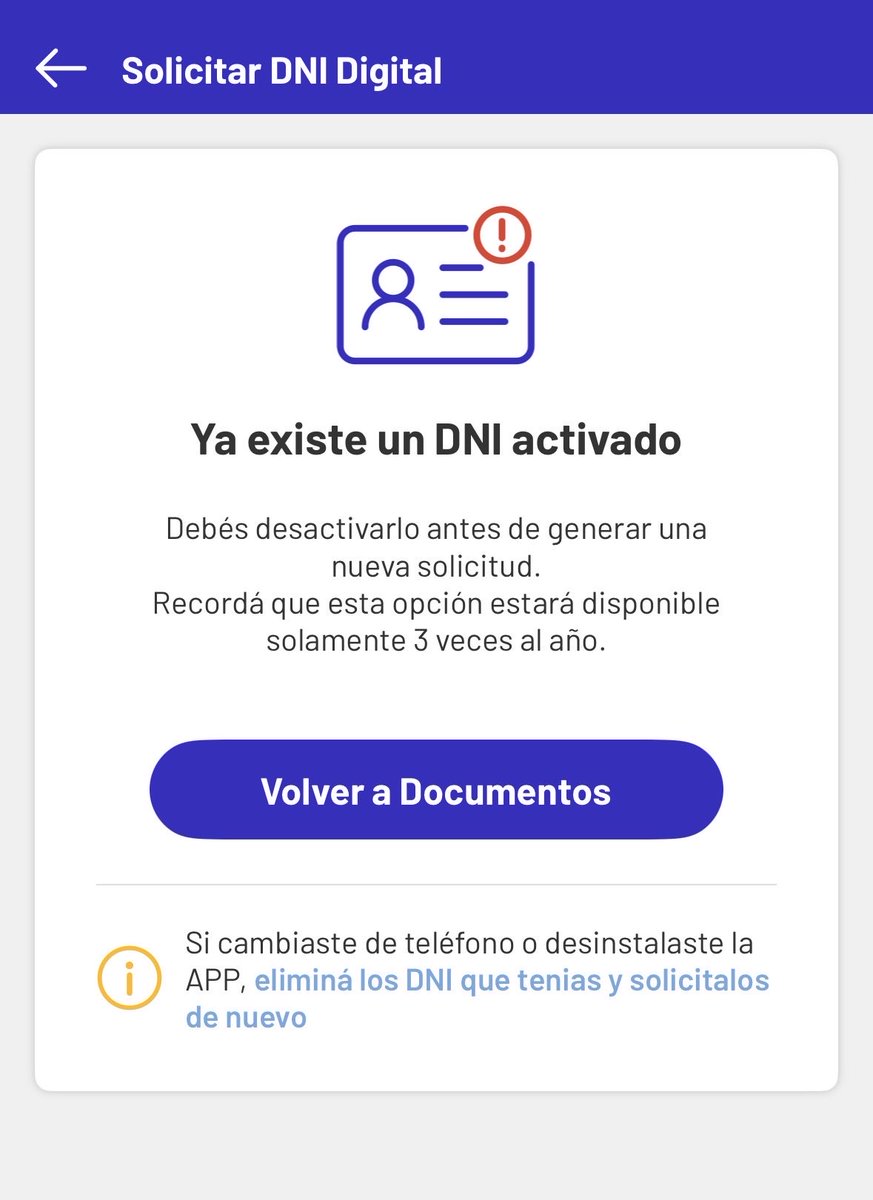 nberneman's tweet photo. Hola! No puedo enviarte mensaje privado xq no me seguís. Voy por acá. 

1) Cuando pongo “Solicitar DNI Digital” me dice que no puedo porque “ya existe un DNI Aactivado”.

2) Entonces voy a la opción de “eliminar DNI y solicitarlo de nuevo”. Pero ahí me dice “NO hay DNI activos”.

Estoy en este loop infinito