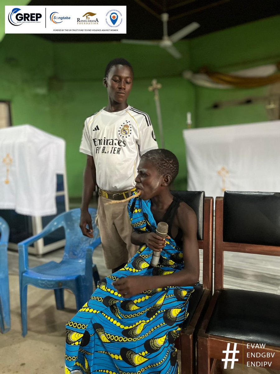 Renel_GF's tweet photo. Students in Ekumfi used drama, music, and storytelling to raise awareness on IPV and witchcraft accusations during a community engagement programme organized with support from the UN Trust Fund and Songtaba NGO.

✅ No to Violence
✅ Yes to Peace &amp; Inclusion
#EndViolence https://t.co/xDFaYyjr8F