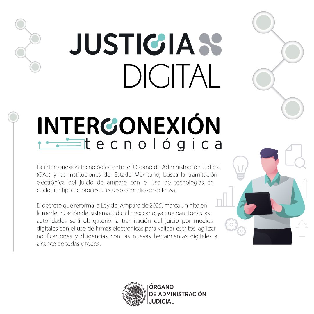 OAJ_Mex's tweet photo. #JusticiaDigital 💻⚖️ | ¿Qué es la #InterconexiónDigital? 🧐
Descubre cómo agiliza los trámites en el Sistema de Justicia Federal y facilita el acceso a servicios en línea 🌐

👉 https://t.co/53nn53rY0i https://t.co/gTLubQfpCr