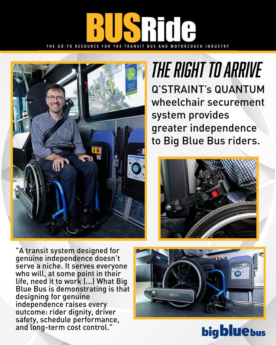 SMBigBlueBus's tweet photo. #BigBlueBus and Q’STRAINT’s QUANTUM system are reimagining what true independence looks like for wheelchair and scooter bound transit riders. 

Click the link to read the full article: https://t.co/LVbuCNvl2f

This is the future of inclusive transit. 💙

#RightToArrive #AccessibleTransit #TransitInnovation #QSTRAINT @qstraint