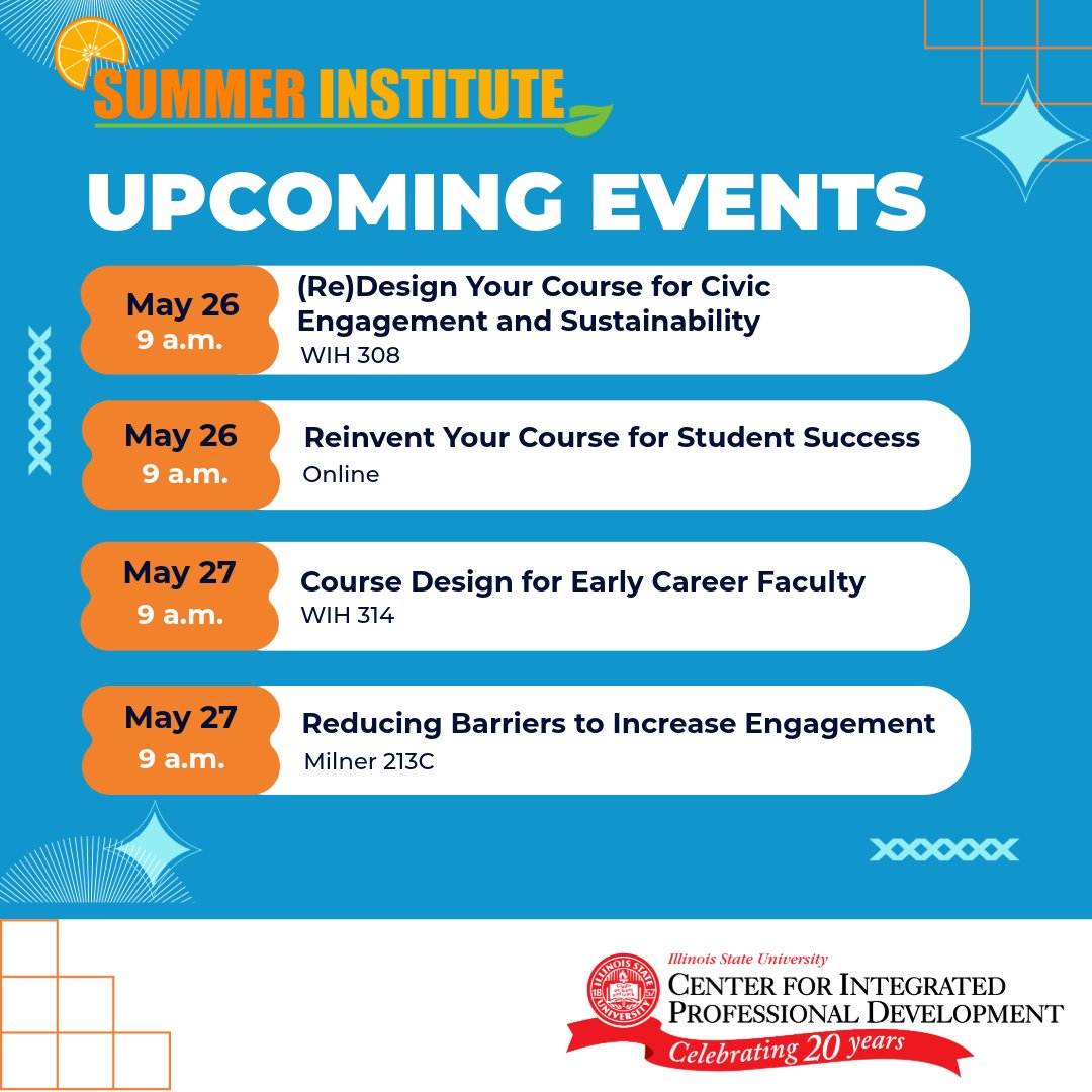 ProDevISU's tweet photo. Summer Institute Schedule ☀️🌴

If you’re looking to grow your skills, connect with others, or explore new opportunities, check out what’s happening this week. Let’s keep learning together.

🔗 https://t.co/6vtdqK2CBC

#professionaldevelopment https://t.co/mycEx2a05y