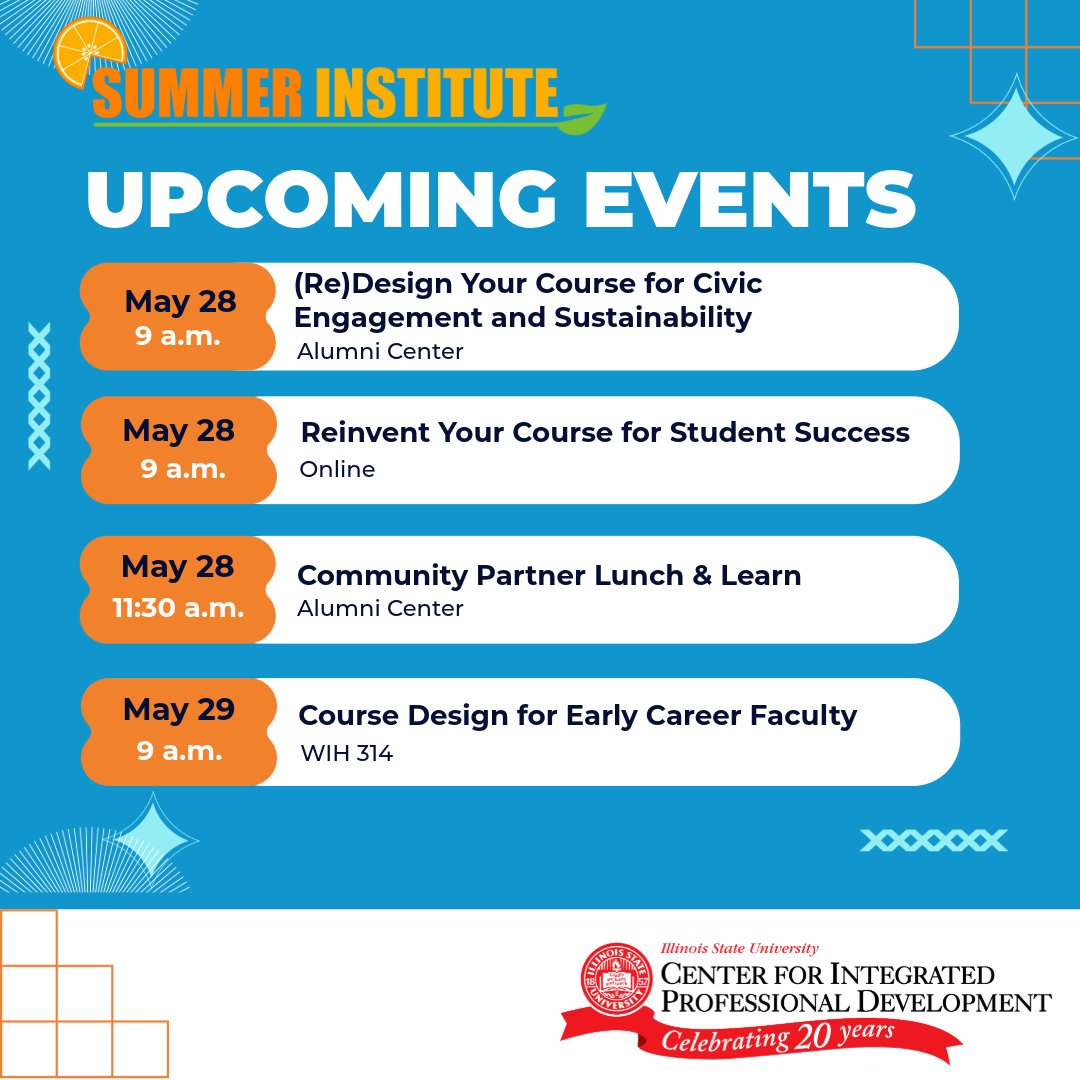 ProDevISU's tweet photo. Summer Institute Schedule ☀️🌴

If you’re looking to grow your skills, connect with others, or explore new opportunities, check out what’s happening this week. Let’s keep learning together.

🔗 https://t.co/6vtdqK2CBC

#professionaldevelopment https://t.co/mycEx2a05y