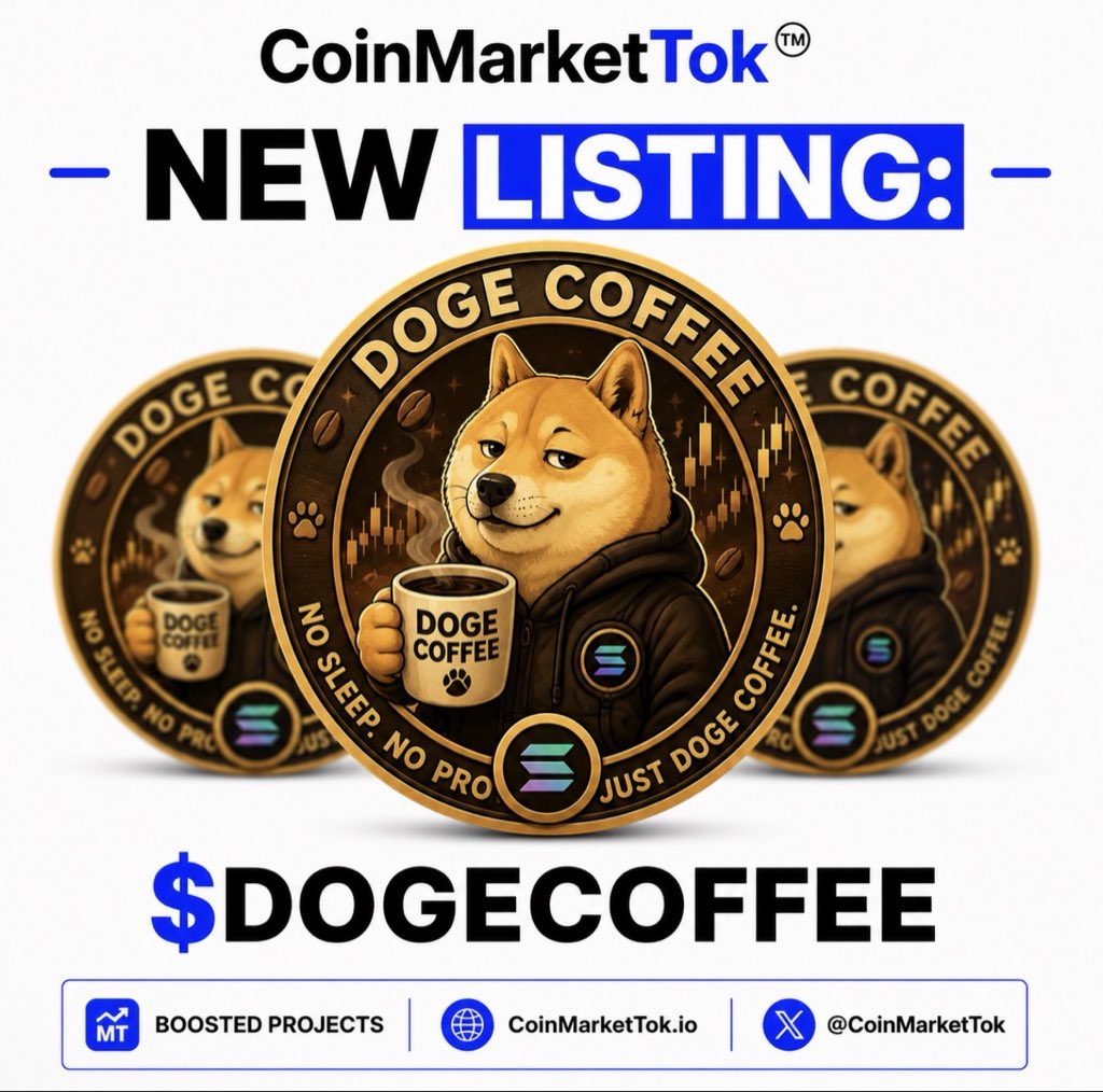 CoinMarketTok's tweet photo. 🚨 NEW LISTING ALERT 🚨  
@CoinMarketTok x @DogeCoffeeX

$DOGECOFFEE is now LIVE on CoinMarketTok. ☕🐕

🔗 https://t.co/3fbhhQ82kD

🆓 https://t.co/DtTeC5sG3U

No sleep.  
No promises.  
Just Doge Coffee. ☕🔥

A fresh Solana meme project brewing strong community vibes and viral energy.

Stay caffeinated.  
Stay bullish. 💎🚀

🌐 https://t.co/fSCe2cYKY1

📞 https://t.co/TX7xXCjZBM

#DogeCoffee #DOGECOFFEE #Solana #Memecoin #Crypto #Web3 #CoinMarketTok #Altcoins #CryptoNews #Moonshot