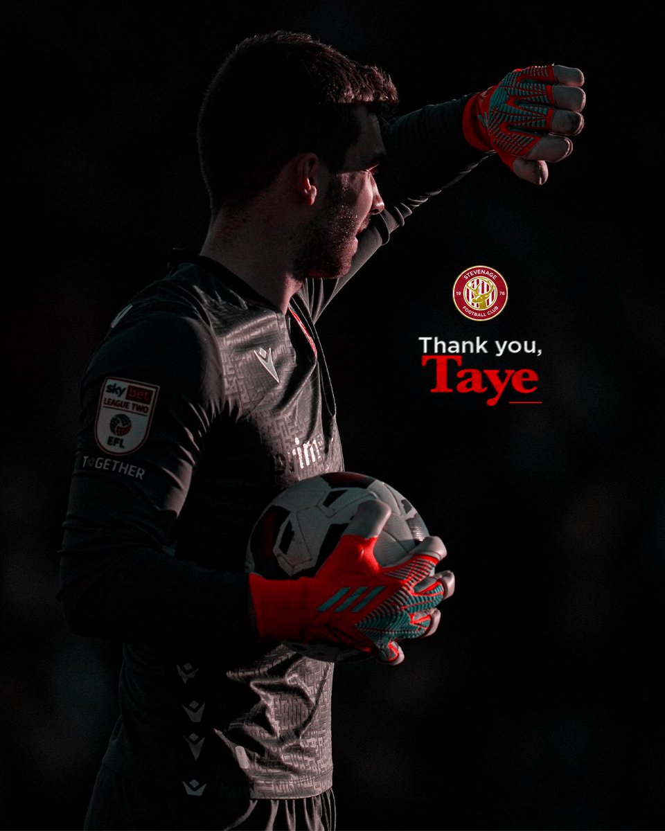 StevenageFC's tweet photo. Some fantastic memories in a Boro’ shirt. 🧤

Wishing you nothing but success in the future, Taye. 🫶 https://t.co/HKGvkz9F5i