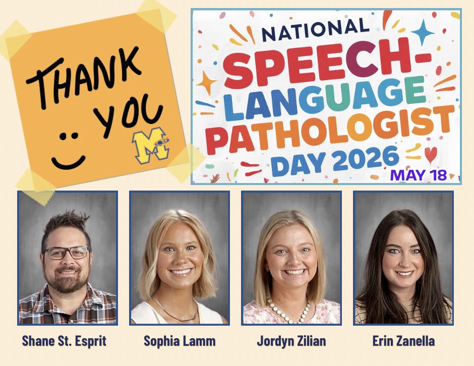 MarsAreaSD's tweet photo. 💙💛 May 18 is National Speech-Language Pathologist Day! We are incredibly grateful for our amazing SLPs, whose dedication and expertise help students overcome communication challenges that can impact both academic success and social interactions. #marsproud https://t.co/gZl2tpDjCK