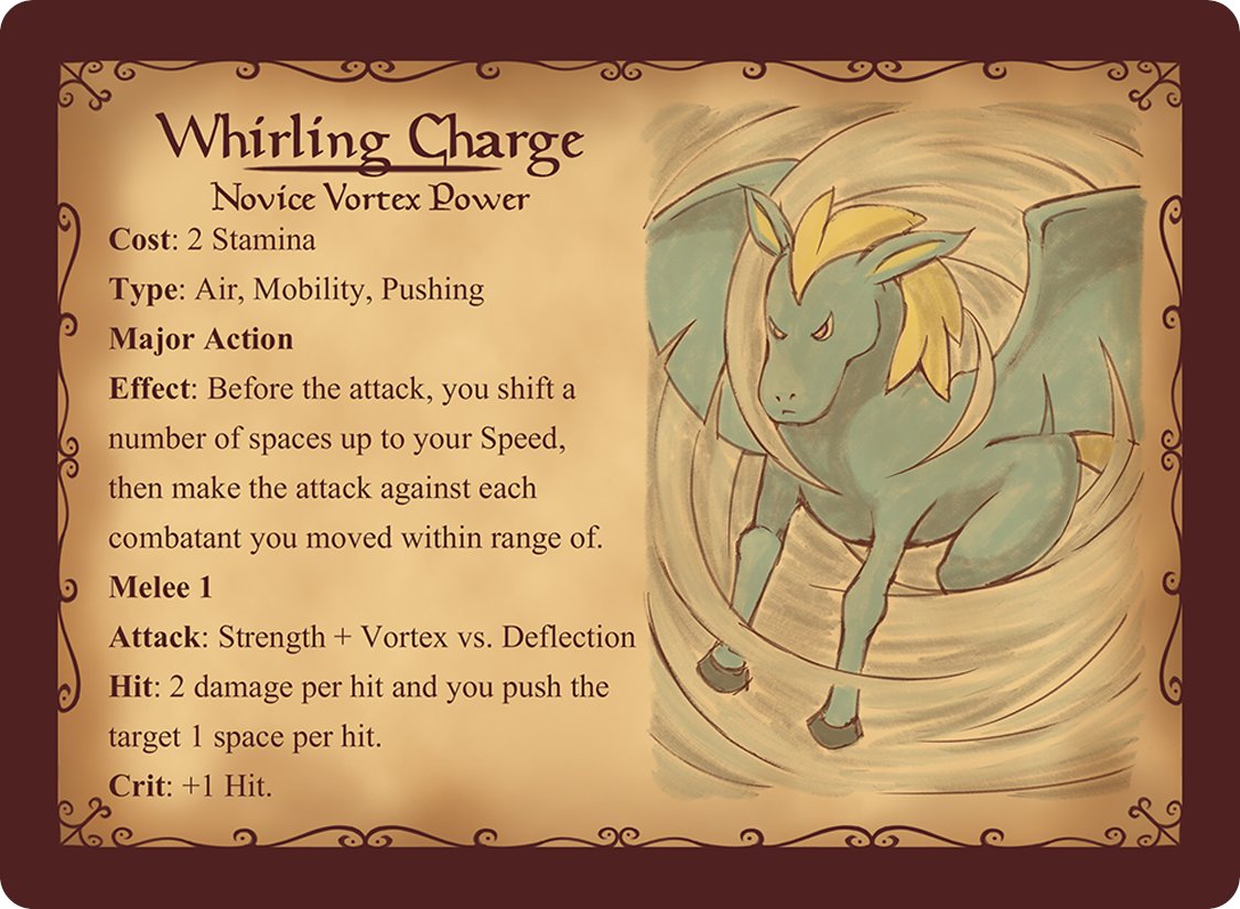 CryturesRPG's tweet photo. A Vortex cryture combines mobility with forced movement to harass enemies or tie them up in melee. 

Whirling Charge lets the cryture blitz through enemy lines, leaving them in disarray. https://t.co/tRGOhWE1IG