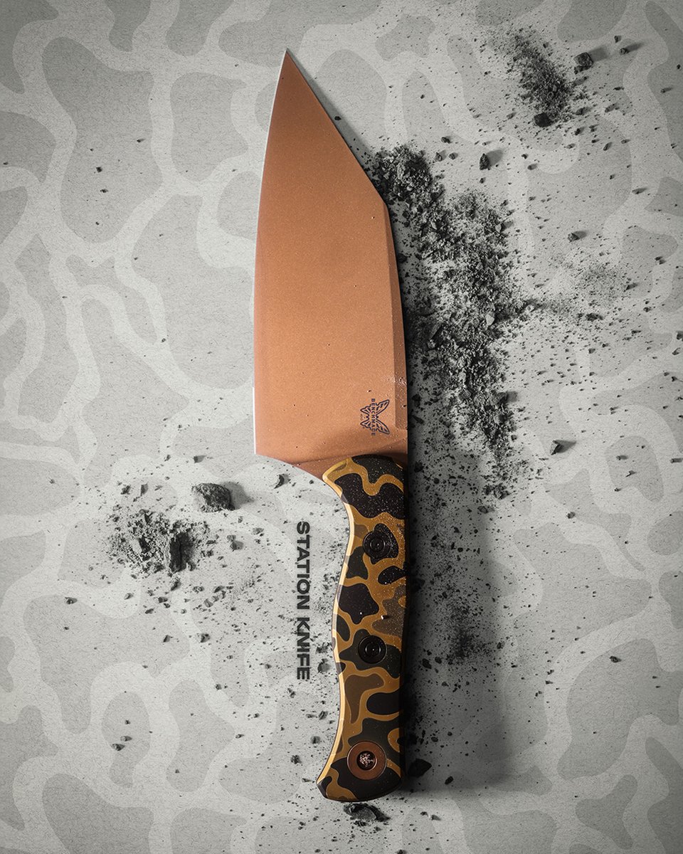 BenchmadeKnives's tweet photo. NEW LIMITED EDITION CAMO STATION KNIFE.

Built for the grill. New for the season.

Flat Earth PVD blade. Multilayer camo Cerakote® handle. Finished through a layered coating and laser-marking process for added depth and durability.

Paired with a Boltaron® sheath for confident carry from prep to flame.

Free camo grilling apron included for a limited time.

No restock. When it’s gone, it’s gone.

Shop the Station Knife.

https://t.co/gFwGLKcjz5