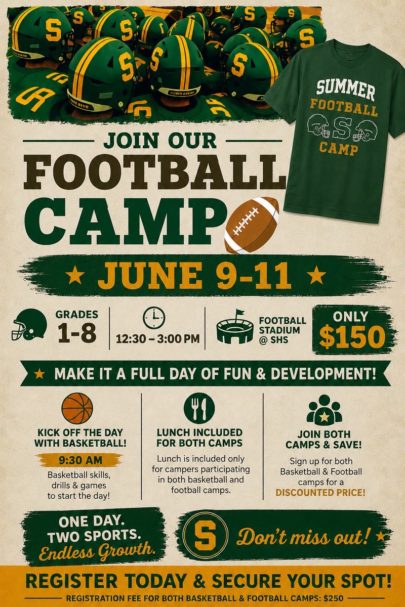SycamoreAves_FB's tweet photo. Sycamore Youth Football Camp is 12:30-3 pm on June 9–11.  Want to make it a full day? Campers can kick off the day with bball before football in the afternoon all at a discounted price.  Register: https://t.co/YMCzbYVkgs https://t.co/nuUtKtzvNb