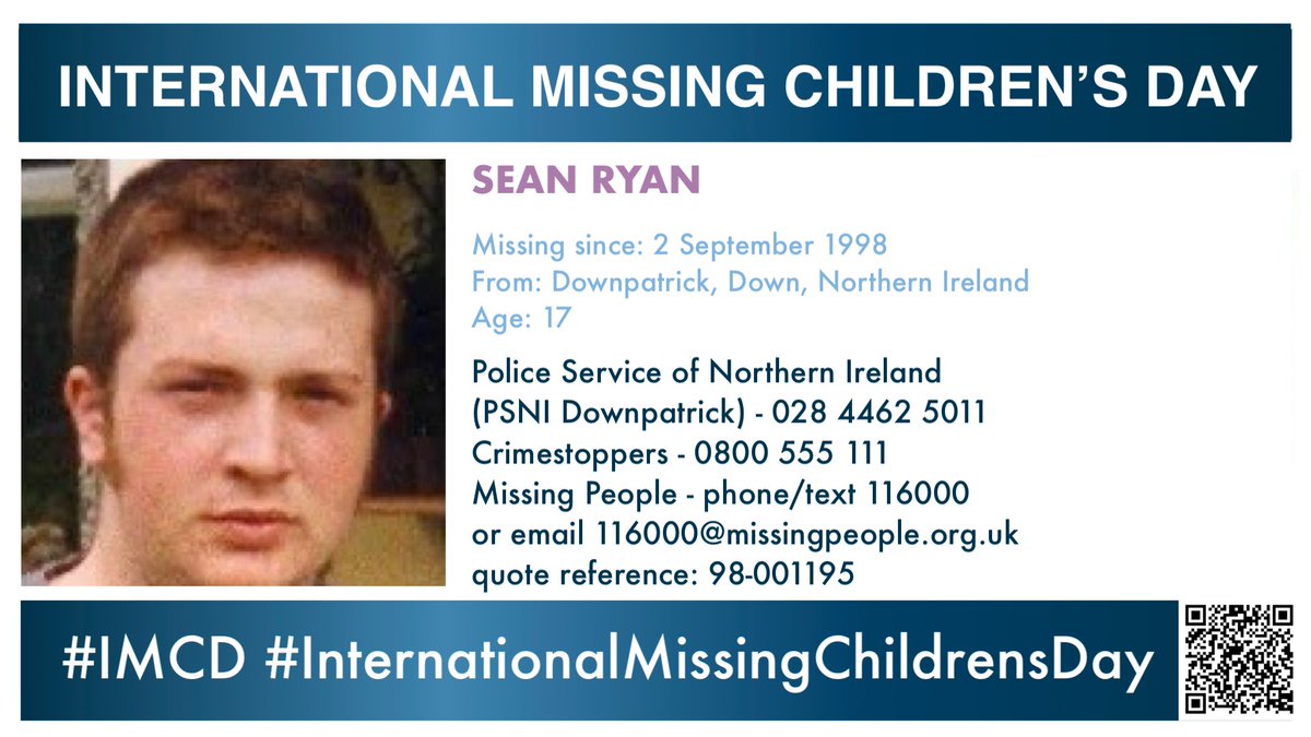 MisPersSupport's tweet photo. Sean Ryan was 17 years old when he went missing on 2 September 1998 from Downpatrick, Down, Northern Ireland #SeanRyan #IMCD #InternationalMissingChildrensDay #MissingPersonsSupport #BlueForHope 🩵 https://t.co/VOWwd9nL40