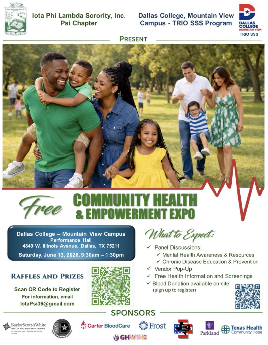 psi1936's tweet photo. Join Iota Phi Lambda Sorority, Inc., Psi Chapter and Dallas College, Mountain View TRIO SSS Program for a powerful day focused on health, wellness, and community empowerment! This event will be held on Saturday, June 13th from 9:30 AM 1:30 PM -Dallas College Mountain View Campus. https://t.co/qnZ5pHGmOy