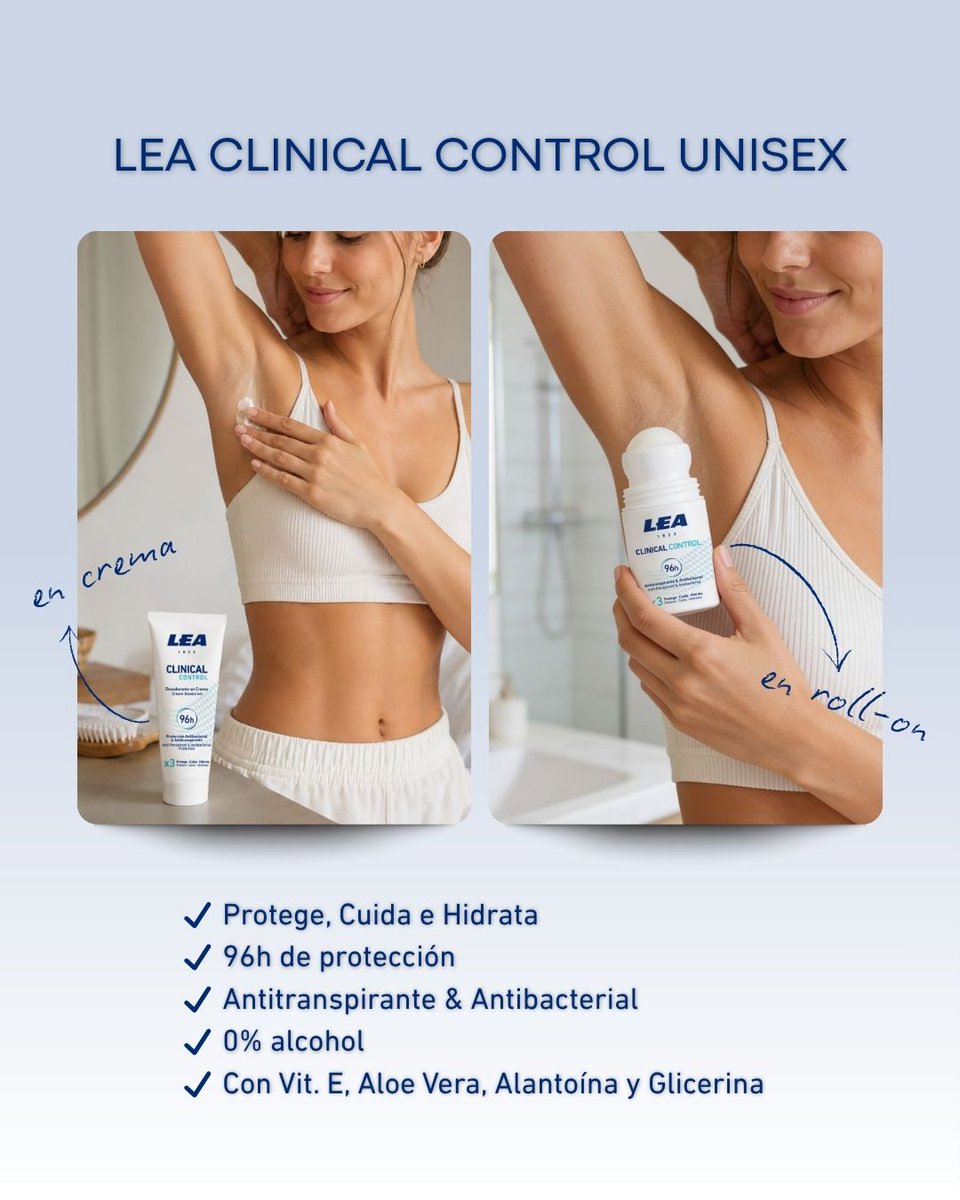ProductosLEA's tweet photo. Nuevo LEA Clinical Control

Protección avanzada + cuidado de la piel.

✅ Hasta 96h de protección
✅ 0% Alcohol
✅ Antibacterial + Antitranspirante
✅ Roll-on y crema

👉 Descubre tu Clinical Control ideal.

https://t.co/04y20egocY https://t.co/NYT43U4L7W