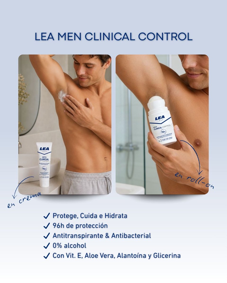 ProductosLEA's tweet photo. Nuevo LEA Clinical Control

Protección avanzada + cuidado de la piel.

✅ Hasta 96h de protección
✅ 0% Alcohol
✅ Antibacterial + Antitranspirante
✅ Roll-on y crema

👉 Descubre tu Clinical Control ideal.

https://t.co/04y20egocY https://t.co/NYT43U4L7W
