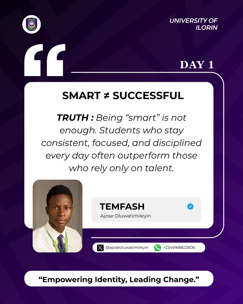 IamTemfash's tweet photo. Being talented is good, but discipline, consistency, and focus are what truly create success. 

Don’t just rely on being “smart” build habits that push you forward every single day. Growth comes from showing up, staying focused, and doing the work even when it’s hard. https://t.co/pqSmbzvPjh