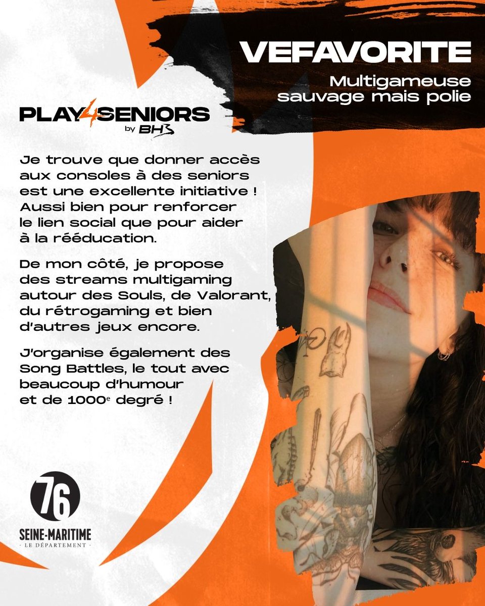 BH3_Esport's tweet photo. 📣 NOUVELLE RECRUE POUR LE #Play4Seniors : Vefavorite

Remplaçante de Metto, elle a tout de suite répondu présente 💪

Multigameuse et reine des Song Battles, on vous donne RDV les 6 &amp; 7 juin sur sa chaîne 👊

📺 https://t.co/97xxvwlRdH

#StreamCaritatif #Twitch https://t.co/MkjCXZrFKc
